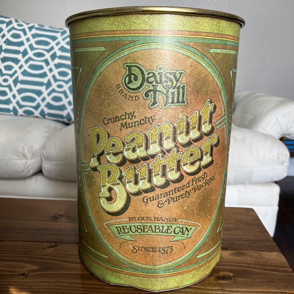 Vtg Ballonoff Peanut Butter Metal Canister Trash Wastebasket 15" Daisy Hill 1978